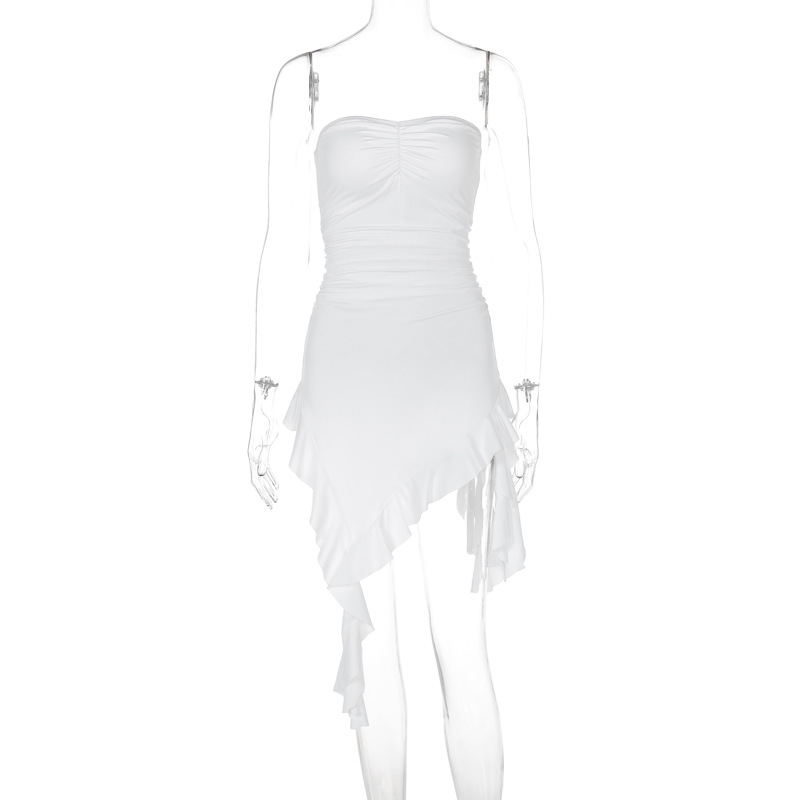 Women Summer Strapless Off-Shoulder Ruffle Edge Dress