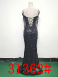 Women Herringbone Lace-Up Symphony Beaded Evening Dress