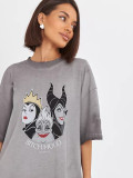 Women Washed Gray Summer Retro Short-Sleeved T-Shirt