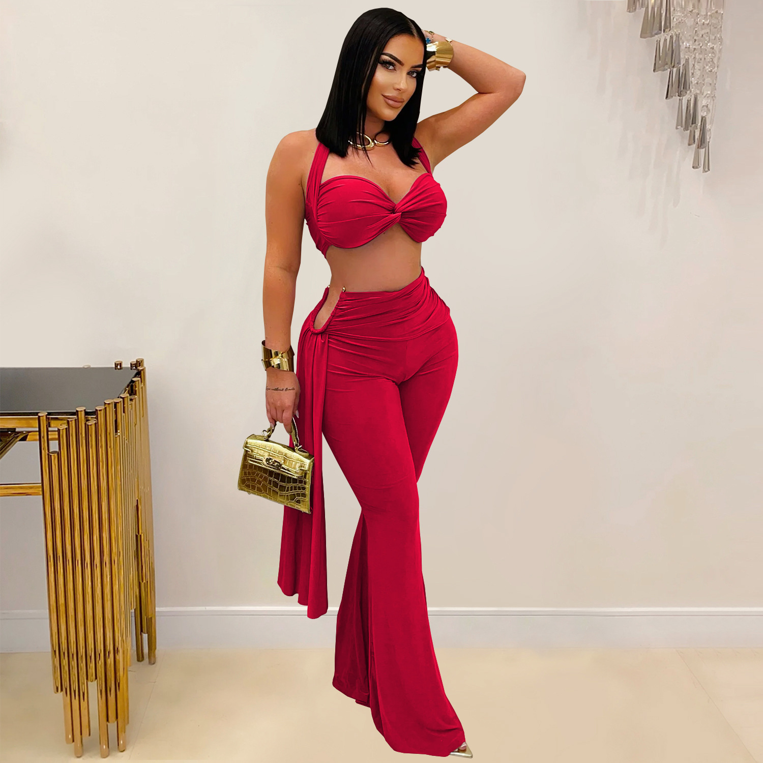 Women Sexy Summer Strapless Lace-Up Two-Piece Set