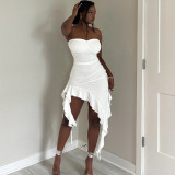 Women Summer Strapless Off-Shoulder Ruffle Edge Dress