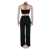 Women Sexy Top and Ripped Pants 2-piece Set