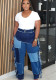 Women patchwork Colorblock Tassel Denim Pants