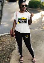 Women Casual Solid Print Short-Sleeved Top and Pants Two-Piece Set