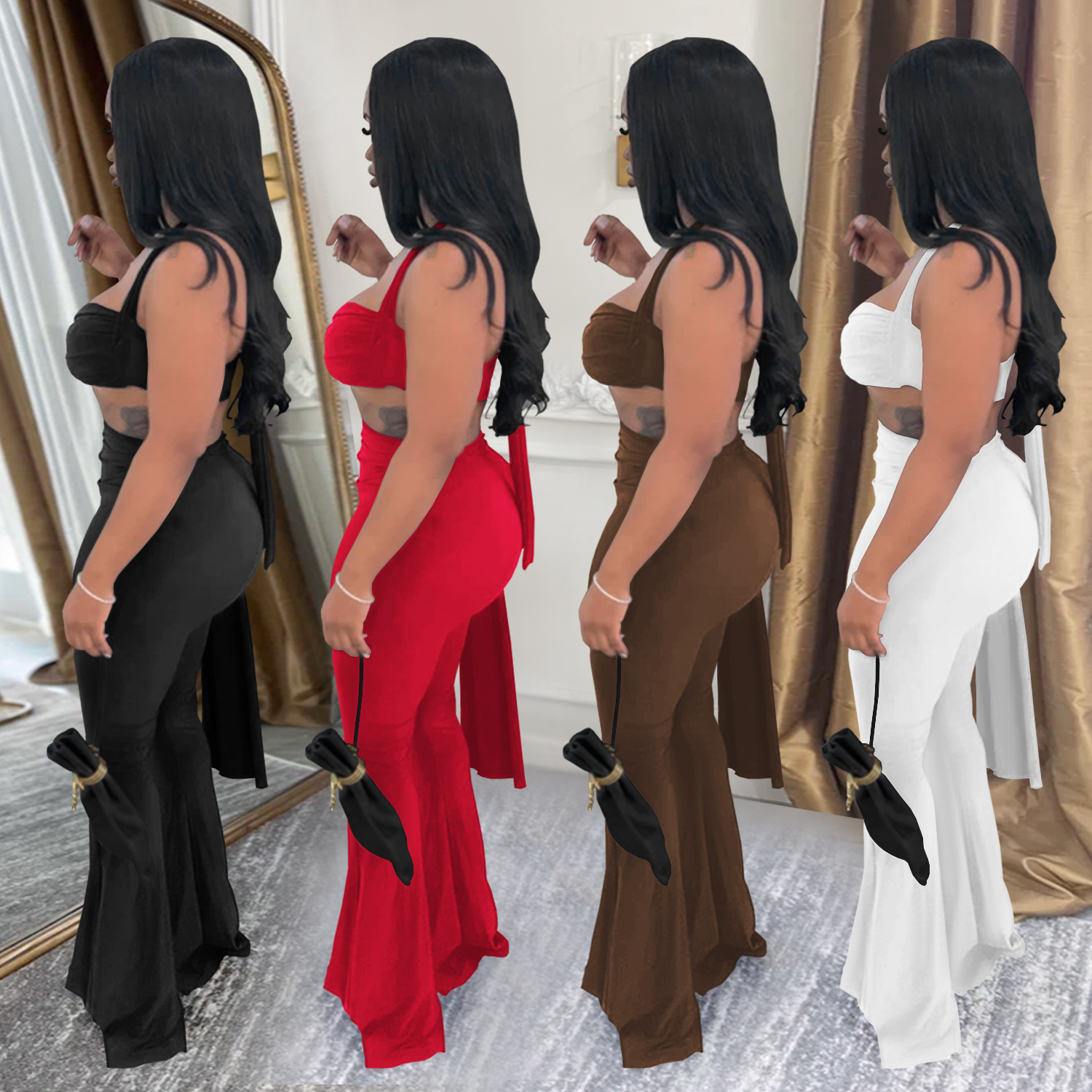 Women Sexy Summer Strapless Lace-Up Two-Piece Set