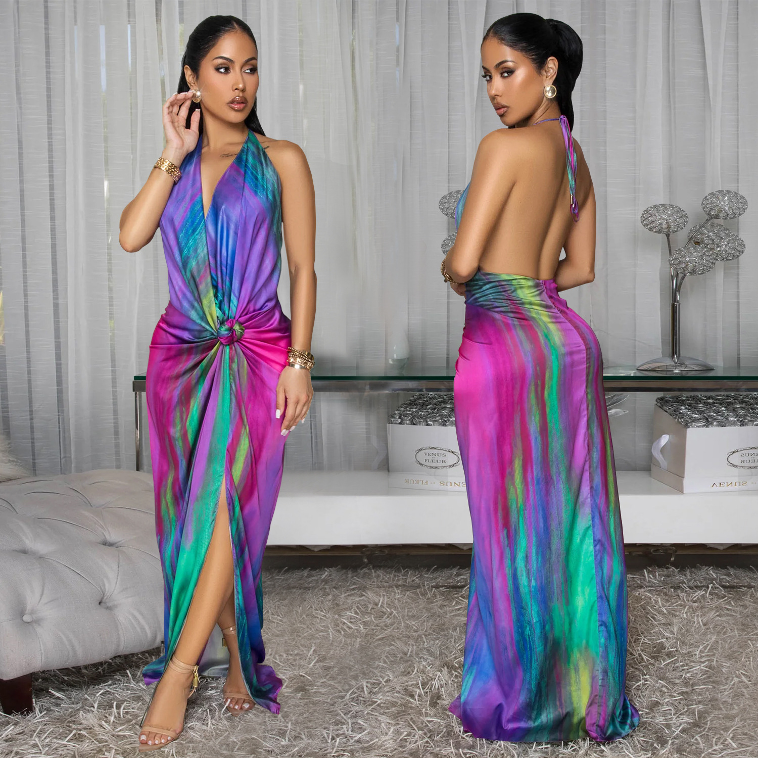 Women Elegant Sexy Lace-Up Print Dress