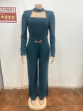 Elegant Cutout Neck Long Sleeve Wide-Leg Jumpsuit