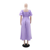 Women's Casual Ruffle Sleeve Slim Waist Button-Down A-Line Dress