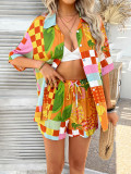 Bohemian Print Holiday Casual Short-Sleeve Shorts Set