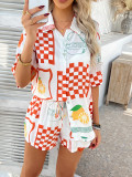 Bohemian Print Holiday Casual Short-Sleeve Shorts Set