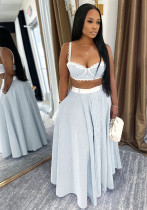 Summer Women's Lace Patchwork Strap Crop Top & High-Waist Skirt Set Summer Women's Lace Patchwork Strap Crop Top & High-Waist Skirt Set