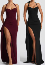 Summer Sexy High-Slit Tie-Waist Formal Gown