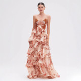 Summer Butterfly Multi-Layer Ruffle Maxi Dress