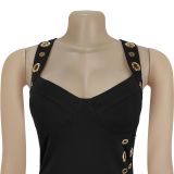 Women's Chic Off-Shoulder Slim Waist Button-Front Jumpsuit