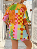 Bohemian Print Holiday Casual Short-Sleeve Shorts Set