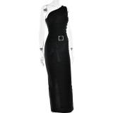 Sexy One-Shoulder Ruffle Bodycon Maxi Dress