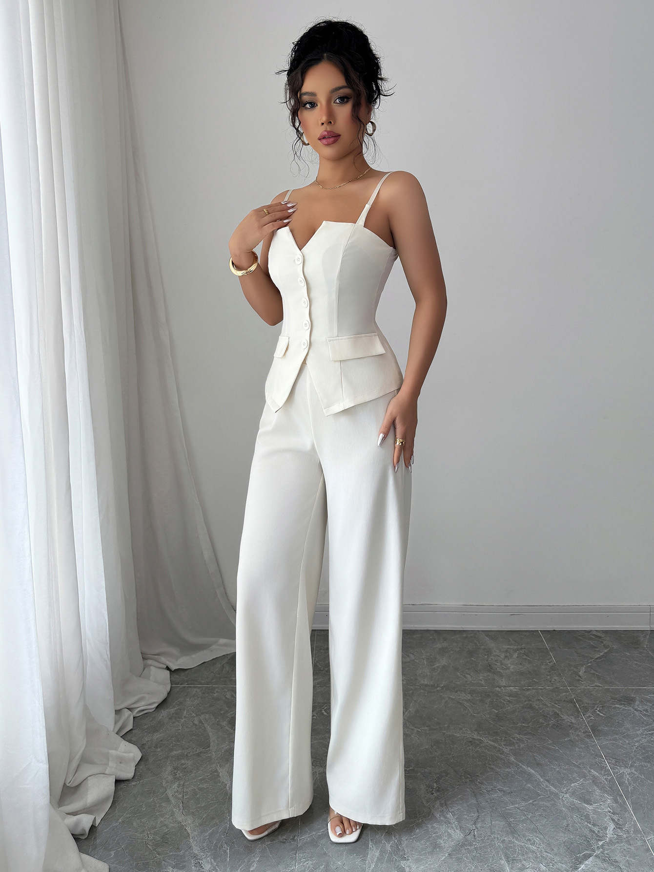 Chic Casual Sleeveless Vest & Wide-Leg Pants Set