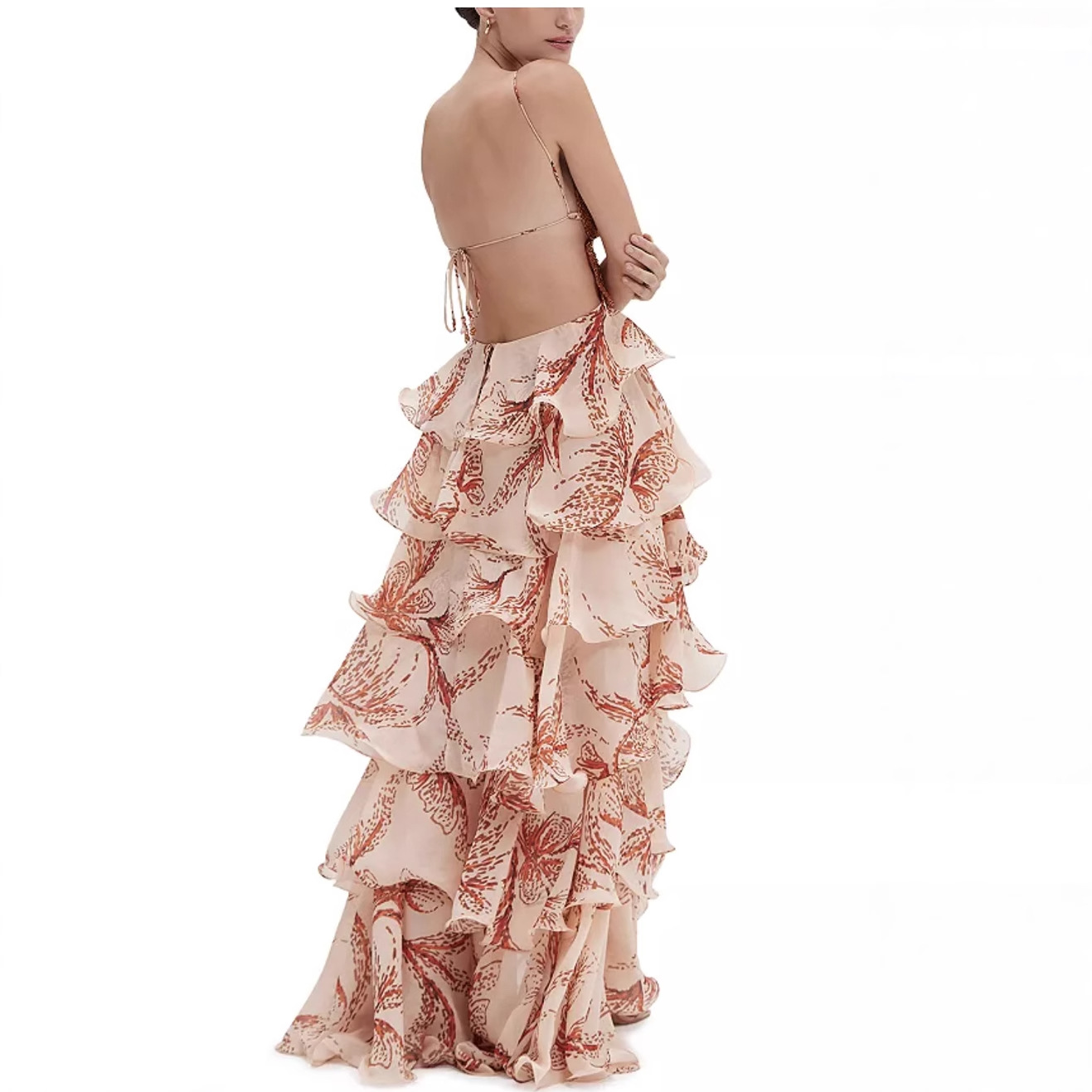 Summer Butterfly Multi-Layer Ruffle Maxi Dress