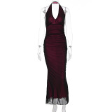 Women Summer Sexy Halter Neck Mesh Sleeveless Dress