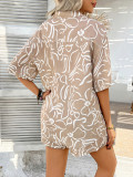 Bohemian Print Holiday Casual Short-Sleeve Shorts Set