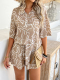 Bohemian Print Holiday Casual Short-Sleeve Shorts Set
