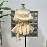 Off-Shoulder Bubble Sleeve Floral Mini Dress with Matching Shorts