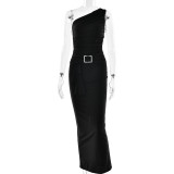 Sexy One-Shoulder Ruffle Bodycon Maxi Dress