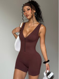 Zip-Up Short-Sleeve Dance Tight-Fitting Sports Jumpsuit