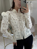 Summer Chic Career Lace Stand Collar Fitted Blouse