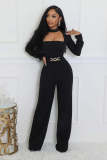 Elegant Cutout Neck Long Sleeve Wide-Leg Jumpsuit