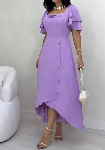 Women's Casual Ruffle Sleeve Slim Waist Button-Down A-Line Dress