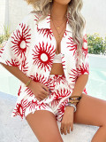 Bohemian Print Holiday Casual Short-Sleeve Shorts Set