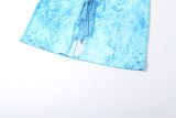 Women Spring Summer Sexy Contrast Halter Neck Lace-Up Backless Slit Dress