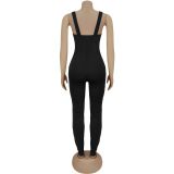 Women's Chic Off-Shoulder Slim Waist Button-Front Jumpsuit