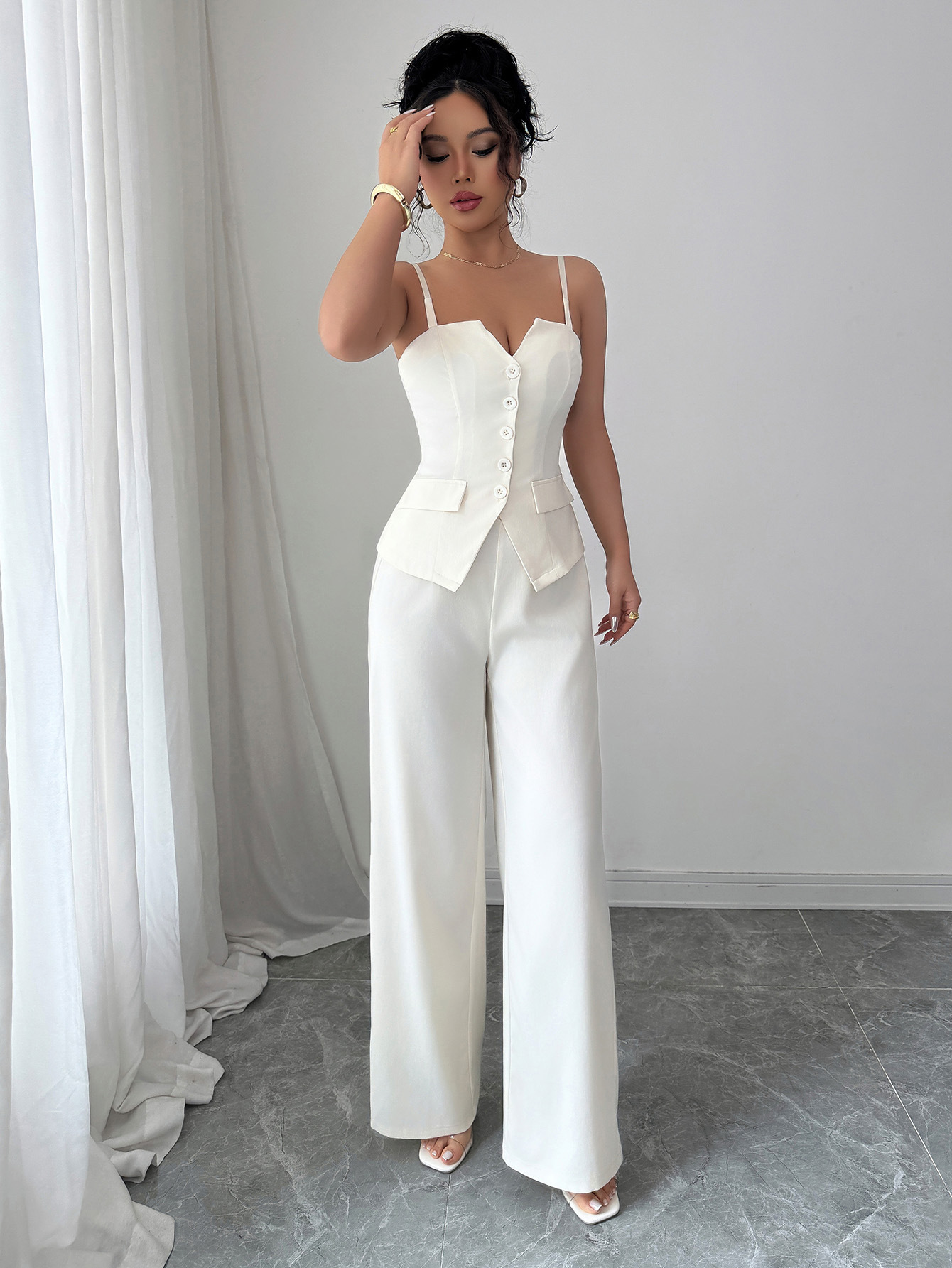 Chic Casual Sleeveless Vest & Wide-Leg Pants Set