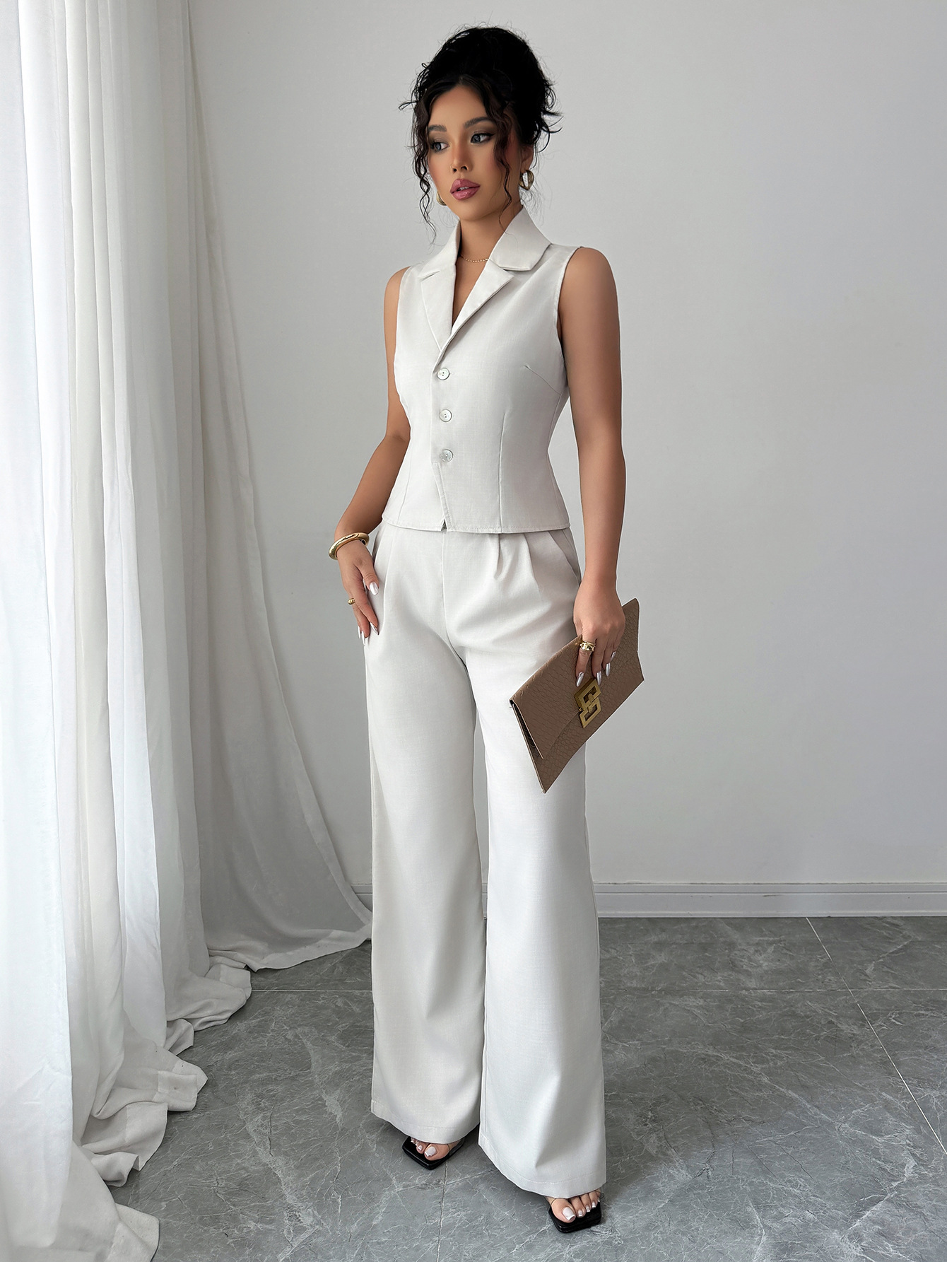 French Holiday Button-Down Vest & Pants Set