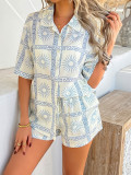 Bohemian Print Holiday Casual Short-Sleeve Shorts Set