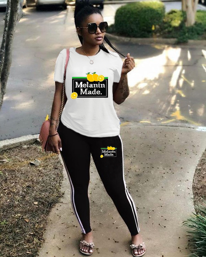 Women Casual Solid Print Short-Sleeved Top and Pants Two-Piece Set