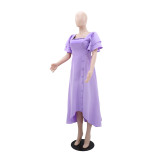 Women's Casual Ruffle Sleeve Slim Waist Button-Down A-Line Dress