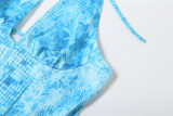 Women Spring Summer Sexy Contrast Halter Neck Lace-Up Backless Slit Dress