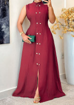 Women's Casual Chic Sleeveless Button-Down Slim Waist A-Line Maxi Dress Women's Casual Chic Sleeveless Button-Down Slim Waist A-Line Maxi Dress