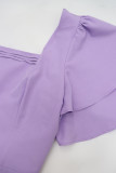 Women's Casual Ruffle Sleeve Slim Waist Button-Down A-Line Dress