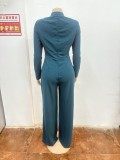 Elegant Cutout Neck Long Sleeve Wide-Leg Jumpsuit