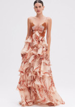 Summer Butterfly Multi-Layer Ruffle Maxi Dress