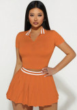Women's Summer Skirt & Turndown Collar Short-Sleeve Top Two-Piece Set