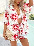 Bohemian Print Holiday Casual Short-Sleeve Shorts Set