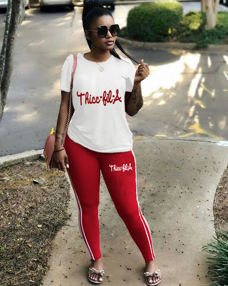 Women Casual Solid Print Short-Sleeved Top and Pants Two-Piece Set