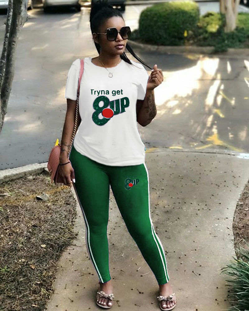 Women Casual Solid Print Short-Sleeved Top and Pants Two-Piece Set