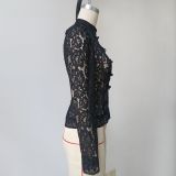 Summer Chic Career Lace Stand Collar Fitted Blouse
