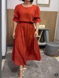 Plus Size Round Neck Polka Dot Patchwork Skirt Set